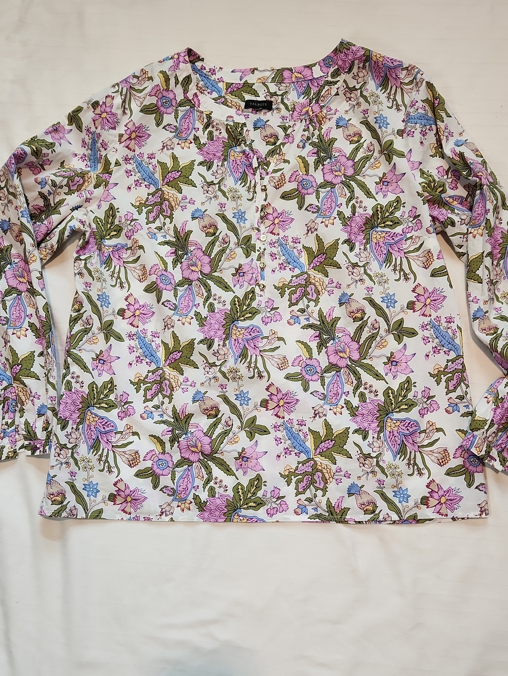 Talbots White Floral Blouse 💯% Cotton SzM
